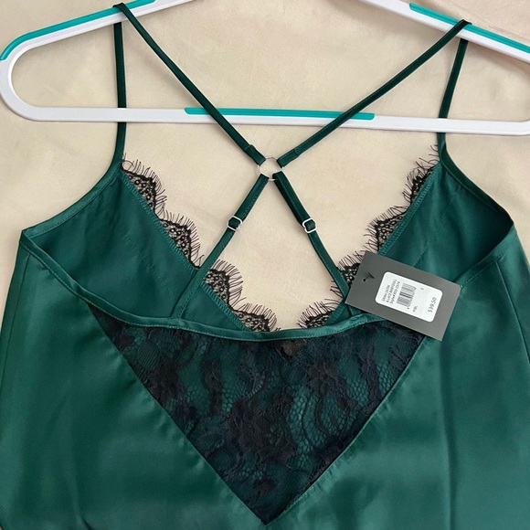 Hunter Green/Black Erina Satin & Lace Babydoll - Picture 4 of 4
